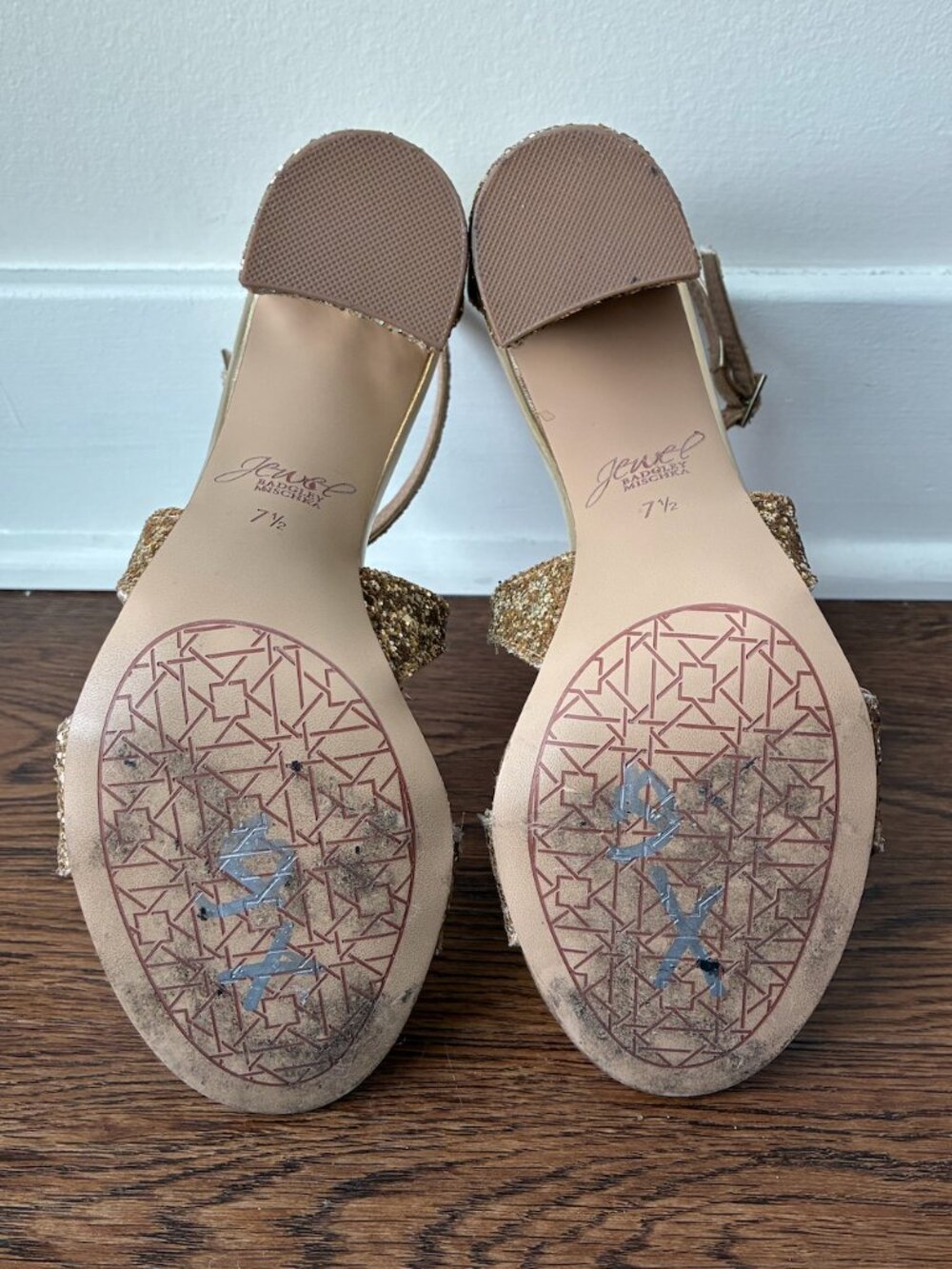 Jewel Badgley Mischka Cook Metallic Glitter Strappy Peep Toe Block Heel-Size 7.5 - Picture 8 of 8